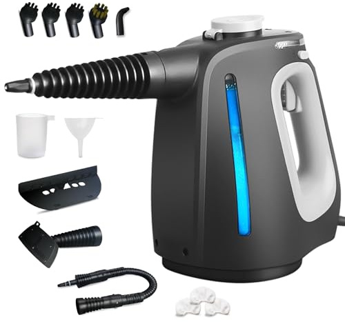 Pulitore a vapore portatile pressurizzato con 14 accessori e blocco di sicurezza, aggiunta illimitata di acqua per cottura a vapore continuo, vapore portatile multiuso per pulizia, sporcizia, grasso