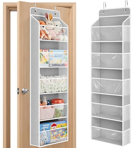 JARLINK Toy Stuffed Animal Storage, Over The Door Organizer W/Clear View Windows, 44lb Load, Baby Toy Storage Organizer for Nursery, Kid Bedroom, Newborn Baby Essentials (Light Grey)