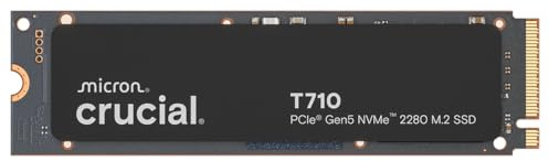 Crucial T710 SSD 4TB PCIe 5.0 x4 Gen5 NVMe M.2, Velocità fino a 14500 MB/s Lettura, 13800 MB/s in Scrittura, Notebook e PC Desktop, TLC NAND, Hard Disk Interno - CT4000T710SSD8-01