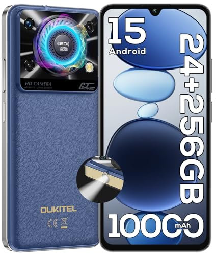 OUKITEL C60 Pro Smartphone Ohne Vertrag Android 15-24GB+256GB Handy Ohne Vertrag 10000mAh 6,88 Zoll 110dB Lautsprecher, 90Hz Bildschirm Günstig, Dual SIM Simlockfreie Handys, 13MP/NFC/GPS/BT5.0/Blau