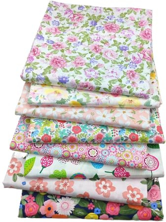 Odot 8pcs Tissu à Couture Patchwork Dessin Animé DIY Fait à la Main en Quilting Designs Différents Loisir Créatifs Tissu à Coudre Paquet de Tissu Vêtements Sewing (Fleurs,50x50cm)