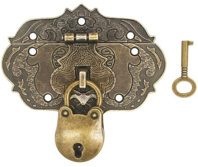 JUKOTA Set da 1 set Chiusure antiche Vintage- Design in Ferro Bronzo, Chiusure per mobili, Accessori di Serratura per Tende, Serrature per Casse e cassetti scorrevoli
