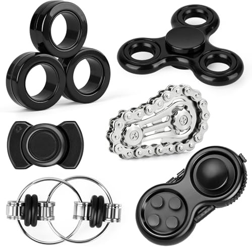 8 pezzi giocattolo per adulti e adolescenti – Spinner magnetico metallico per le classi, lo stress e l‘ansia Set di giocattoli con anello sensoriale adatto all’autismo e all’ADHD