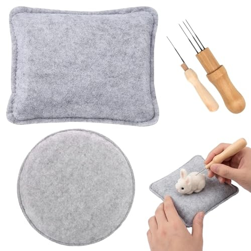 2 Pcs Almohadilla De Fieltro,25cm&15cm Almohadilla Para Fieltrar Lana Tapis Feutre Pour Feutrage à L'aiguille+2 Agujas Fieltro,Kit Para Fieltro,Para Proyectos Bricolaje Y Para Crear Una Variedad Forma