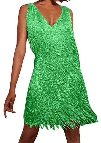 Générique Robe Paillette Femme Robe Disco Femme des AnnéEs 70 Mini Robes à Franges ArgentéE Sexy pour La FêTe Carnaval Club SoiréE Costume Carnaval Halloween Festival Spectacle
