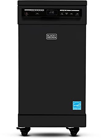 BLACK+DECKER 18-Inch Portable Dishwasher, 8-Place Setting Capacity, Mobile Dish Washer with 6 Wash Programs, LED Display, Stainless Steel Tub, ENERGY STAR Certified, BPD8B, Black