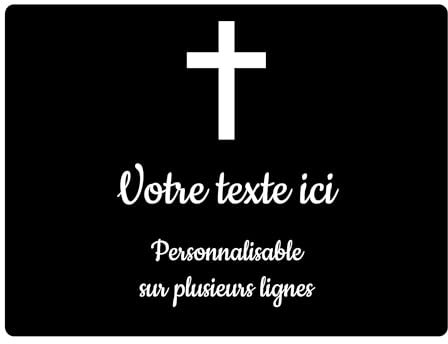Plaque gravée funéraire motif Croix Chrétienne autocollante 20x15 cm personnalisée 1 à 3 lignes Noir