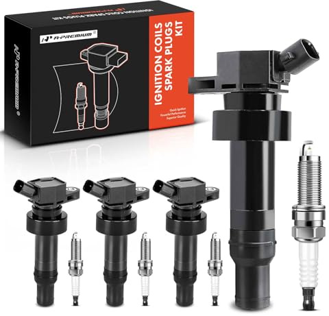 A-Premium Set of 4 Ignition Coil Pack and Iridium Spark Plugs Compatible with Hyundai Veloster 2012-2017, Accent & Kia Rio Soul 2012-2019, 1.6L Naturally Aspirated