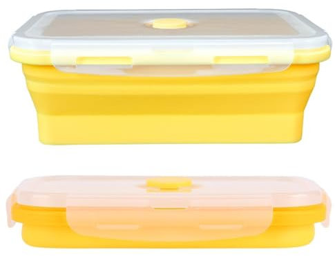 Nikou Portapranzo in Silicone da 500 ml, Contenitore Pieghevole per Alimenti Pieghevole(Giallo)