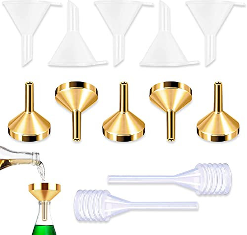 5 Packung Kleine Metall Trichter 5 Stück Mini Kunststoff Trichter mit 2 Packung Pipette zum Umfüllen und Abfüllen von Flüssigkeiten für Kleinen Parfüm Proben Emulsion Kosmetik
