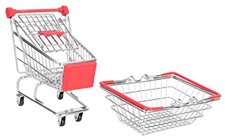 CIYODO 2 Pièces Panier à Nourriture Bol De Fruits Jouet De Charrette à Bras De Mini Supermarché Panier De Courses Chariots Porte-Fruits en Fer Pupitre Acier Inoxydable La Grille Achats
