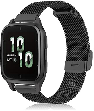 Niboow 20 mm metallarmband för Garmin Venu Sq 2/Venu Sq 2 Music/Venu 2 Plus/Venu Sq/Venu Sq Music, metallarmband i rostfritt stål för Garmin Vivoactive 5/Vivoactive 3 Music/Forerunner 245 - svart