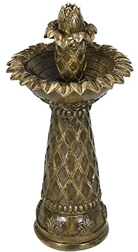 Outsunny 2-Tier Outdoor Waterfall Fountain, Freestanding Self-Contained Cascading Water Feature Garden Landscape with Electric Pump, Brown Flower