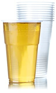 GoCoPack Vasos de cerveza: paquete de 50 vasos de cerveza de plástico transparente y resistentes, disponibles en: 283.5 g, 340.2 g, 567.0 g, 1 pinta o 623.7 g, ideal para fiestas, celebraciones o