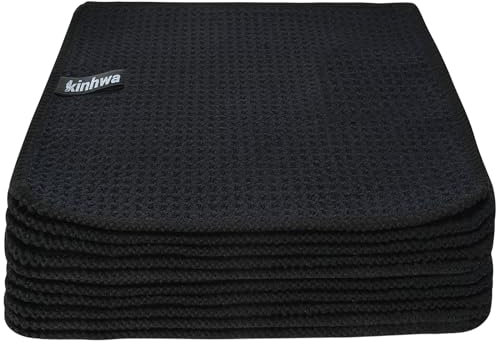 KinHwa Spültuch schwarz Spüllappen schwarz Waffeltuch Mikrofasertuch waschbar Spültücher für Küche Dicke Putzlappen Fusselfrei 20cmx20cm 10 Stück