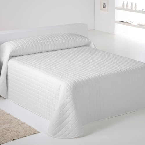 NATURALS ICEHOME - Colcha Bouti Estampada o Lisa para Verano y Entretiempo - Microfibra Extra Suave - Acolchado a Rombos - Cubrecama Reversible (Blanco, Cama 135)