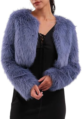 Amazhiyu Cappotto in pelliccia sintetica per donna - Giacca corta in pelliccia sintetica - Cappotto in pelliccia sintetica - Cappotto in pile a maniche lunghe - Cappotto invernale - Colletto aperto