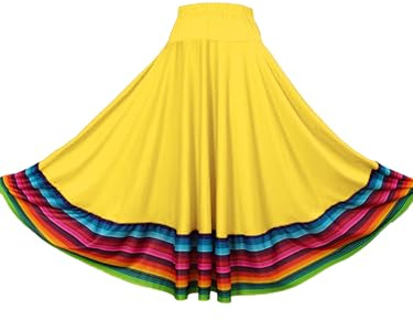 CHICTRY Maxigonna di Danza del Ventre Donna Gonna a Ruota Intera Gonne Lunghe con Strisce Colorate Gonna da Flamenco Tango Ballo da Sala Danza Folcloristica