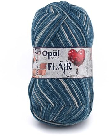 Opal Flair 4-Ply Yarn - Wool Blend, for Knitting Warm Socks, Sweaters, Hats, Gloves and Scarves, 11485 Blue/Grey, 1 x 100g