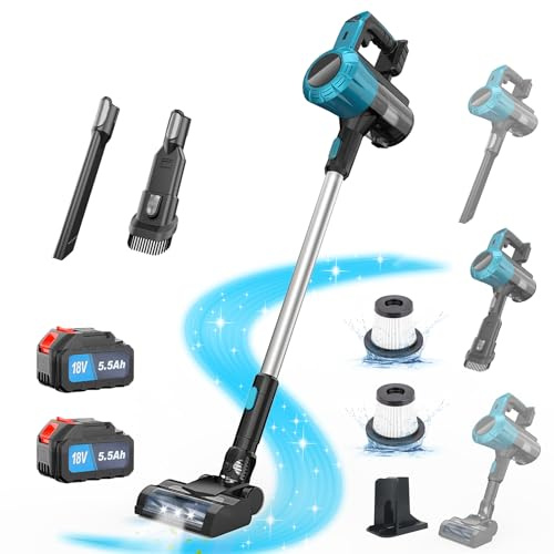 Aspiradora Inalámbrica para Makita Baterías de 18 V, 45000Pa, 550W; Aspiradora para Pelo de Mascotas, Suelos de Madera, Baldosas, Alfombras e Interiores de Coches; Incluye 2 Baterías de 5500mAh