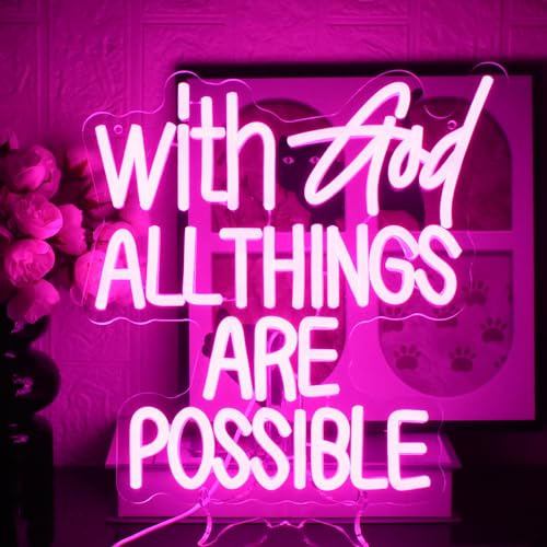 UExnkj-Y Letrero de Neón With God Allthings Are Possible,Señal de Neon Rosa Carta Adecuado para estudio, fiesta, decoración de pared de bar luz de neon alimentado por USB con interruptor regulable