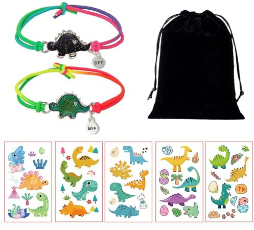 LSYYSL 2 Pieces of Dinosaur Color-Changing Bracelets and 5 Pieces of Dinosaur Stickers, with 1 Piece of Jewelry Bag, Creative Children's Bracelet, Friendship Bracelet