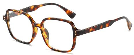 LJCZKA Lunettes Anti-Lumière Bleue Carrées Unisexe | Rétro Années 90 Surdimensionnées pour Jeu & Ordinateur | Verres Transparents Anti-Fatigue Oculaire pour Lecture,Smartphone et TV (Léopard Clair)