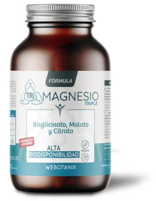 WeBotanix | Fórmula Triple Magnesio | Bisglicinato, Dimagnesio Malato y Citrato de Magnesio y Vitamina B6 | Con Vitamina B6 para Energía, Bienestar y Salud Muscular | Vegano (120 Cápsulas)