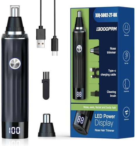 Nasenhaartrimmer 2 in 1 Nasentrimmer Ohrhaartrimmer mit LED-Anzeige, USB Wiederaufladbar Nasenhaarschneider für Herren und Frauen, Schmerzfreier Nasenhaarentferner mit IPX7 Level Wasserdichte