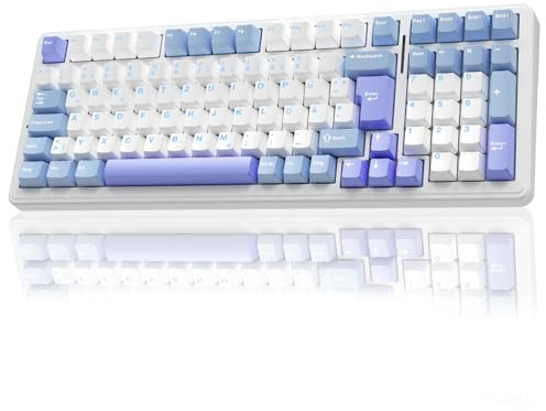 AULA F99 Kabellose Gaming Tastatur Mechanisch,QWERTZ-Layout,BT5.0/2.4G/USB-C,Gasket Struktur,Hot Swap,Software,RGB,PBT Tastenkappen,8000mAh,Creamy Sound,95% Prozent Mechanische Tastatur (Blau Violett)