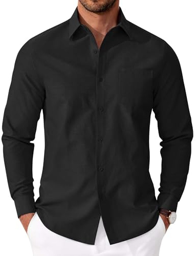 COOFANDY Camisas Hombre Manga Larga Oxford Camisa Regular Fit Camisa de Negocios de Algodón Camisa Casual sin Plancha con Bolsillo Nero XXL
