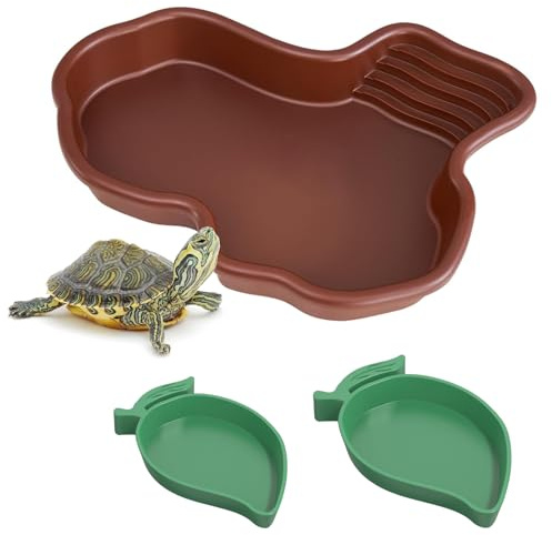 CVASNF 3 Stück Reptilien Badebecken, Schildkröten Wasserschale Terrarium mit Rampe Futternapf für Reptilien Schildkröten Zubehör für Kleine Geckos und Andere Kleine Reptilienschale
