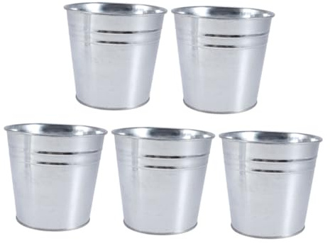 UKCOCO Pot De Fleurs en Fer Zingué Argenté 12,1x11,5x9,2 Cm Lot De 5 pour Décoration Intérieure Et Jardin Style Vintage Seaux à Fleurs Multifonctions sans Trou De Drainage
