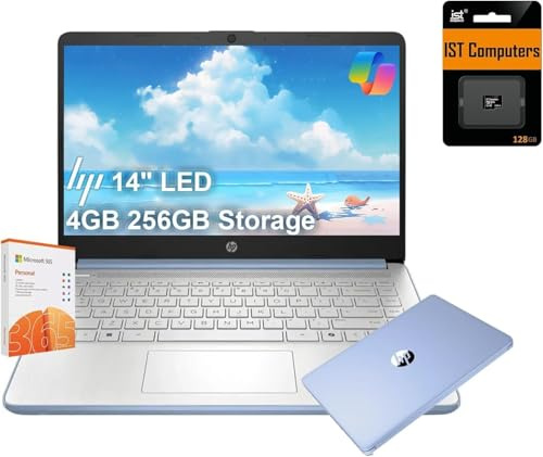 HP 14 Ultra-Light Laptop for Student & Home (14 LED, 1-Year Office 365, Intel 4-Core N150 (>N4120), 4GB RAM, 256GB Storage (128GB+128GB SD)), 11-Hr Long Battery Life, Webcam, Fast Charge, Win 11 S
