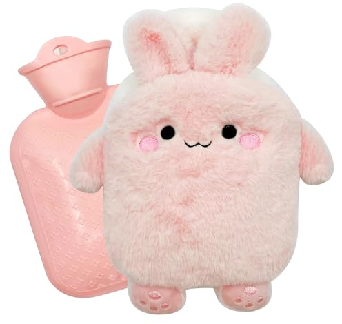 lomdung Bouillotte Eau Chaude, Bouillotte avec Mignon Housse en Peluche, 400 ML Amovible Housse Peluche Bouillottes, Antidéflagrante et Antifuite, Conception Insérable à La Main, pour Enfant et Adulte