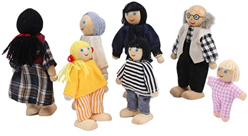 Phefop Giocattoli in Miniatura Che Impostano Bambole di Famiglia Interattive per Bambini da 1 a 7 Anni Materiale di Pino (Nuovo marionetta a 7 pezzi)