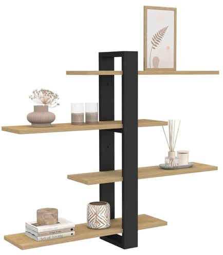 IDMarket - Etagère Murale avec étagères coulissantes ORA 4 Niveaux façon hêtre et Noir