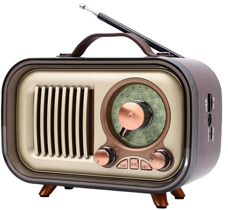 Bewinner Retro Bluetooth-högtalarradio, Bärbar AM FM SW-radio med Teleskopisk Antenn, Uppladdningsbar Vintage Bluetooth-radio för Hem, Bil, Resor, Camping