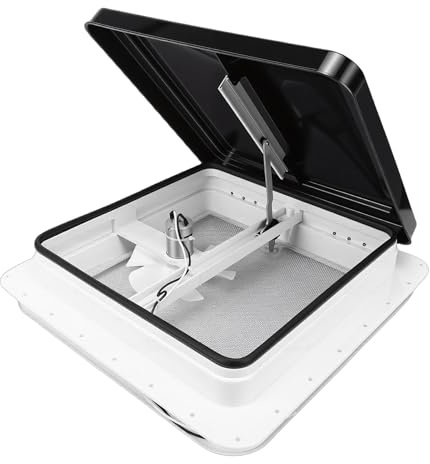 Depisuta Ventilateur de Toit pour Camping-car, Ventilateur D'extraction Réversible de 13,58 X 13,58 Pouces avec Moteur DC 12 V, Lames de 6 Pouces, Tige de Support Réglable à 45°