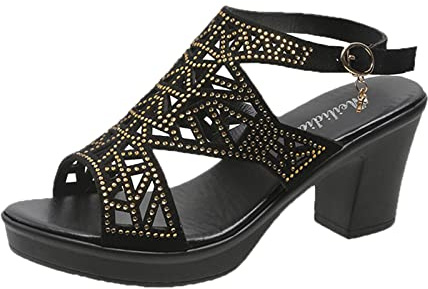 Sandales Femme Chic Et Élégant Soirée - Sandales Femme Été Confortable Avec Strass Chaussures Ouverte Nu Pieds Talon Bloc Sandalette Respirant Chaussure Plateforme Nu Pieds De Marche Sandalette