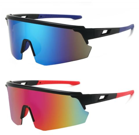 KOMUNJ 2 Pcs Cycling Glasses, Sports Polarized Sunglasses, UV400 Protection Protection Ski Goggles Outdoor Bicycle Motorbike Driving Fishing