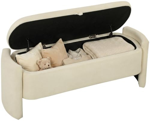 HOMCOM Banc Bout de Lit Banquette Coffre Pied de Lit 118x42x45cm Crème