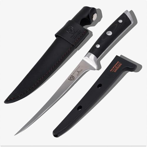 Dalstrong Fillet Knife - 7 inch Flexible Blade - Gladiator Series Elite - High Carbon German Steel - Black G10 Handle Boning Knife - w/Two Sheaths - Razor Sharp Kitchen Knife Gift - NSF Certified