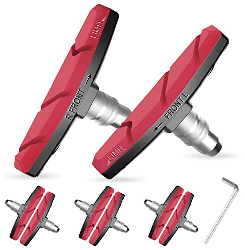 Alritz Bike Brake Pads Set, 6 PCS Road Mountain Bicycle V-Brake Blocks Shoes with Free Hex Wrench & Shims, No Noise No Skid, 70mm, for Front and Back Wheel(Red)