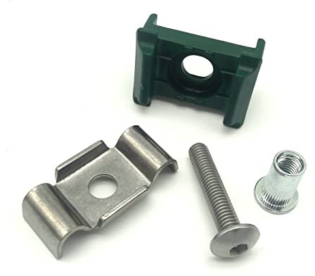 20 x Auflagebock Gittermatten Halter Stabzaun Zaun +Klemmlasche+Schraube 5,5+Niet M8 Grün Normal
