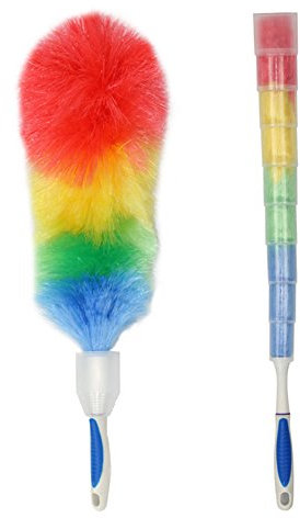 Plumeau à poussière - Avec bonne poignée et étui de protection - Plumeau antistatique et flexible pour nettoyer la poussière sur le plafond et ventilateur en hauteur