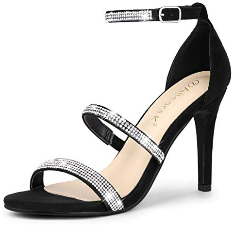Allegra K Women's Rhinestone Ankle Strap Stiletto High Heels Sandals | 3 7/8 inches Heels, Open Toe Strappy Heel Sandal for Women, Comfortable Heel for Wedding, Summer Dress Shoes