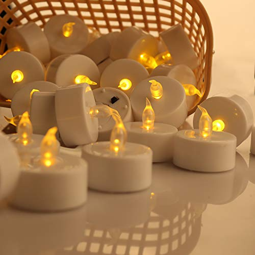 OSHINE 50unidades LED Velas Velas CR2032 pilas velas sin llama de iluminación eléctrica falso Vela para Hogar Navidad boda mesa regalo al aire libre cálido Amarillo