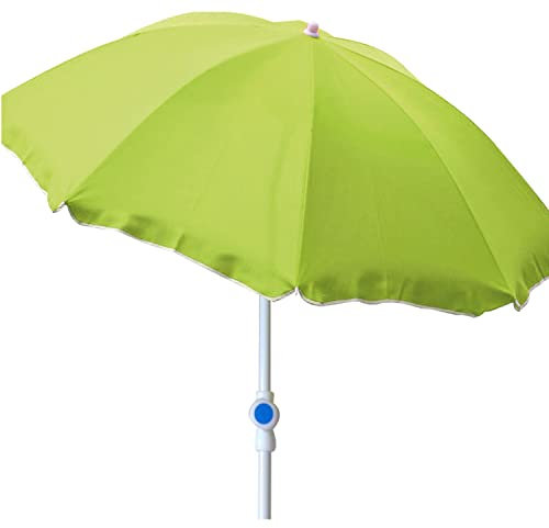 FineHome Parasol de plage de 2 m de diamètre - Pliable - En polyester - Vert citron - Avec protection UV