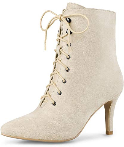 Allegra K Women Faux Suede Pointy Toe Zip Lace Up Stiletto Heel Ankle Boots | Pointed Toe, Leopard Printed Booties. 3 1/3 Inch Heel. ABS Outsole. Zip Lace Up Closure. Stiletto Heel